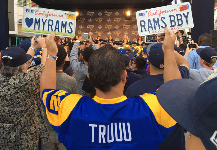 License to party: Fans celebrate the first L.A. Rams draft in more than two decades.